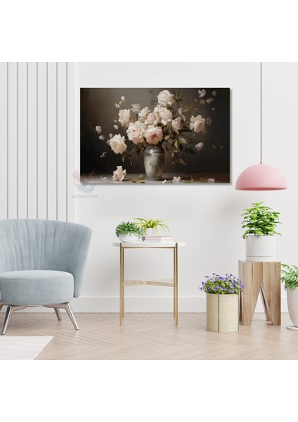 Kanvas Yatay Duvar Tablosu Kanvas Vazoda Beyaz Guller Ev Ofis Salon Modern Duvar Tablosu modelleri
