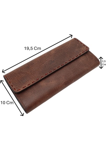 Malone Unisex Hakiki Eskitme Deri Telefon Bölmeli El Portföyü Cüzdan - Kapuçino