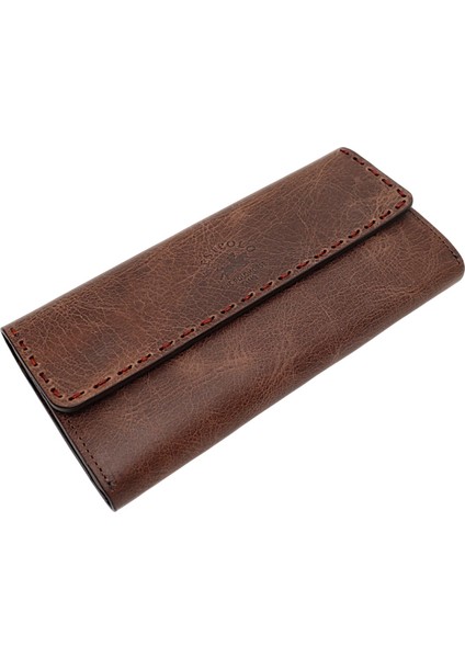 Malone Unisex Hakiki Eskitme Deri Telefon Bölmeli El Portföyü Cüzdan - Kapuçino fiyatları