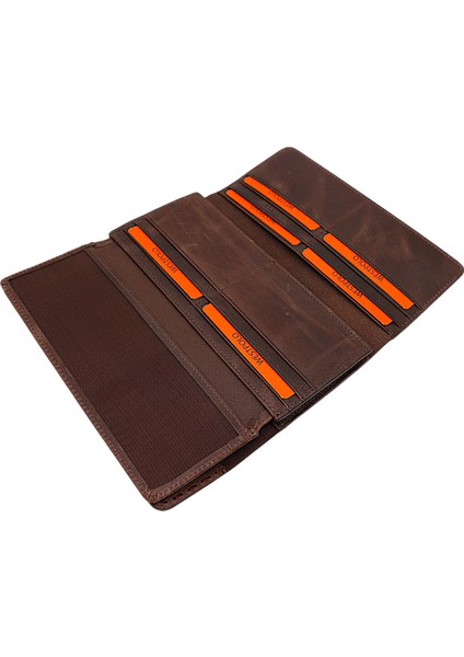 Malone Unisex Hakiki Eskitme Deri Telefon Bölmeli El Portföyü Cüzdan - Kapuçino fırsatları