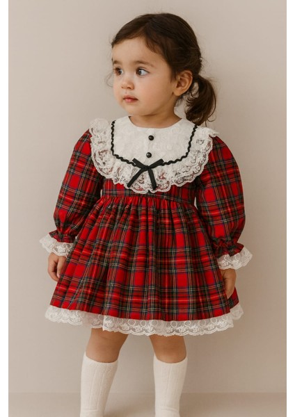 Laura Baby Ekoseli ve Fiyonklu Kız Bebek /çocuk Özel Gün/doğum Günü /party Elbise