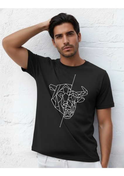 Devısso Traders Bull & Bear Heads - Traders, Borsaci Erkek Siyah T-Shirt