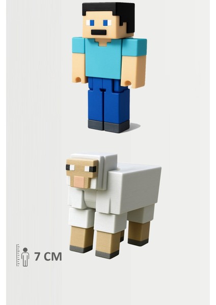 Minecraft Steve ve Beyaz Koyun Sheep Set Hareketli Eklemli Figür