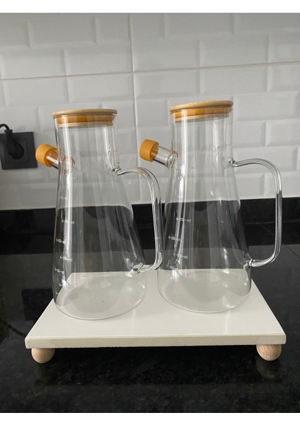 2'li Bambu Kapaklı Yağdanlık - Sirkelik & Porselen Sunumluk Seti