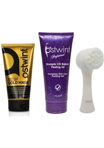 Soyulabilir Altın Maske 150 Ml+ Cilt Yenileme Peeling Jel 170ML+ Yüz Temizleme Fırçası 3 Lü Set
