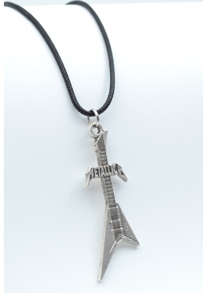 Metallica Elektro Gitar Gümüş Kaplama Deri İp Kolye