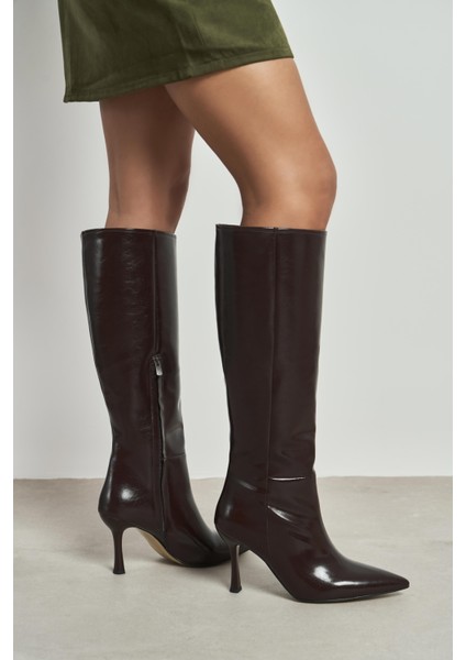 Hardy Kahve Mat Sivri Burun Ince Topuklu Kadın Çizme