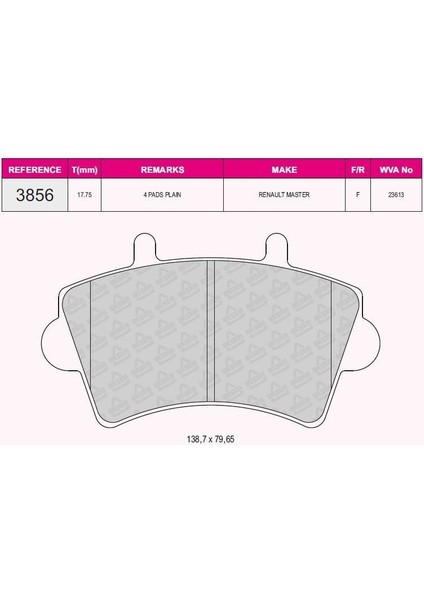Fren Balata On Renault Master Iı (Fd) 2.5 Dcı 1998-2010 / Master Iı (Fd) 1.9 Dcı 1998-2010 / Master Iı (Fd) 1.9 Dtı 1998-2010 / Opel Movano A 1.9 Dtı 2001-2010 / Movano A 2.5 Dtı 2001-2010 7701206727