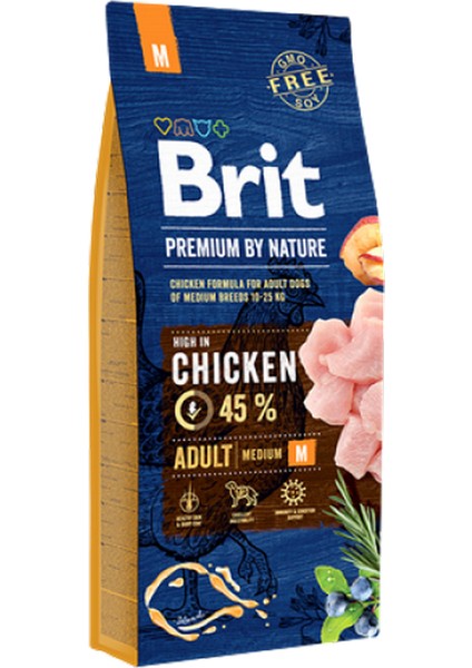 Techmrt Brit Premium 15 kg By Nature Orta Irk Yetişkin Köpekler Için, Tavuk Etli Kuru Mama