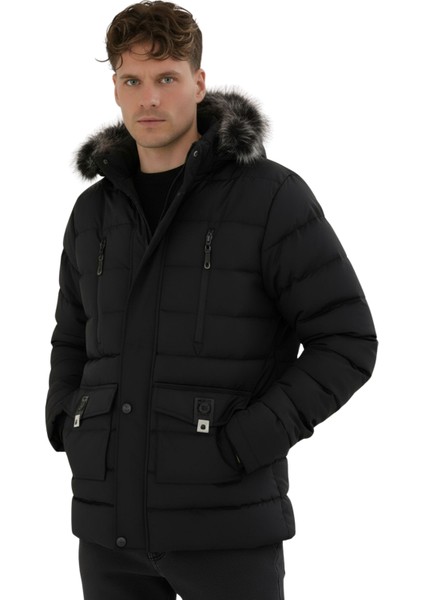 Erkek Siyah Erkek Outdoor Su Geçirmez Kapüşonlu Kışlık Kaban – Rüzgar ve Yağmura Dayanıklı Mont&kaban fiyatları