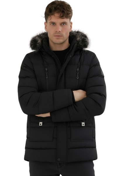 Erkek Siyah Erkek Outdoor Su Geçirmez Kapüşonlu Kışlık Kaban – Rüzgar ve Yağmura Dayanıklı Mont&kaban fırsatları