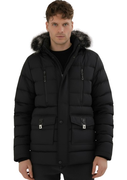 Erkek Siyah Erkek Outdoor Su Geçirmez Kapüşonlu Kışlık Kaban – Rüzgar ve Yağmura Dayanıklı Mont&kaban indirimleri