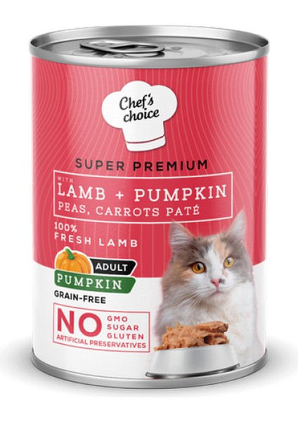 Techmrt Chefs Choice 400 gr x 12 Adet Yetişkin Kediler Için, Tahılsız, Hipoalerjenik, Kuzu Etli, Balkabaklı, Bezelyeli ve Havuçlu Ezme