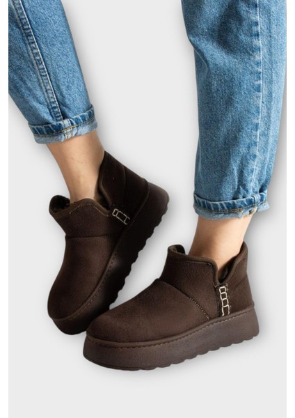 Süet Içi Kürklü Kalın Taban Kadın Bot Kahverengi fiyatları