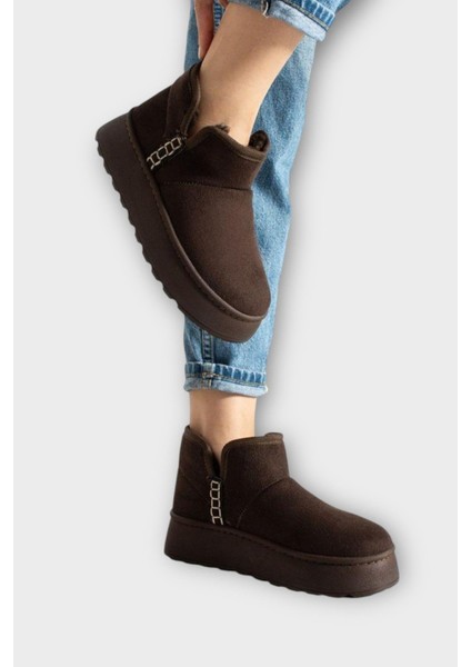 Süet Içi Kürklü Kalın Taban Kadın Bot Kahverengi modelleri