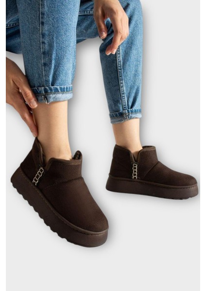 Süet Içi Kürklü Kalın Taban Kadın Bot Kahverengi fırsatları