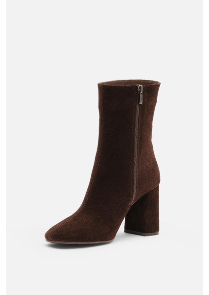 Bestyle Gerçek Deri Acı Kahve Süet Fermuarlı Topuklu Bot modelleri