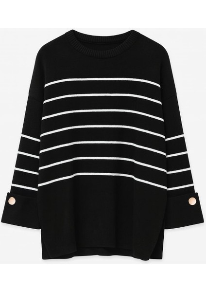 Kolları Düğme Detaylı Çizgili Kadın Kazak fiyatları