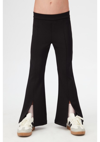 Siyah Kız Çocuk Ön Yırtmaçlı Nervürlü Scuba Pantolon fiyatları