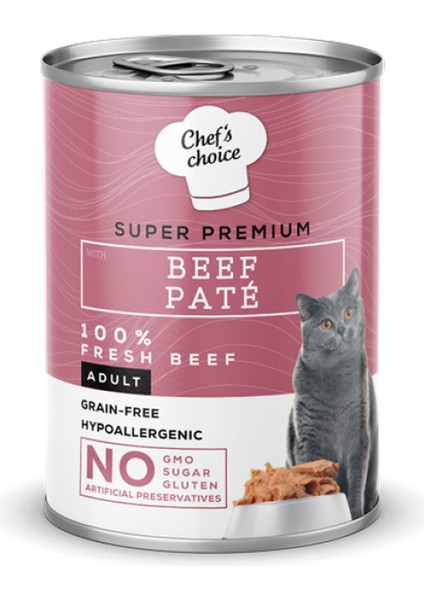 Techmrt Chefs Choice 400 gr x 12 Adet Yetişkin Kediler Için, Tahılsız, Hipoalerjenik, Sığır Etli Ezme