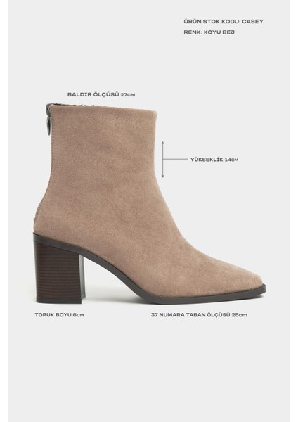 Casey Koyu Bej Süet Arka Fermuar Detay Kadın Topuklu Bot fiyatları