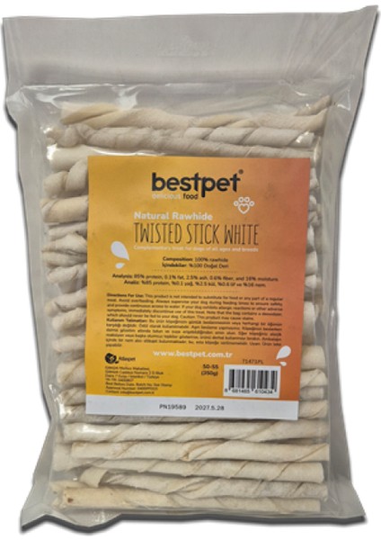 Techmrt Bestpet 350 gr Twisted Stick White, %100 Doğal Deri Beyaz Burgu Köpek Ödül Çubuğu fiyatları