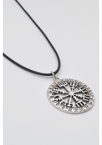 Viking Pusula Kolye (Vegvisir) - Pu Deri Ip Zincirli Unisex Gümüş Kaplama - 60 cm fiyatları
