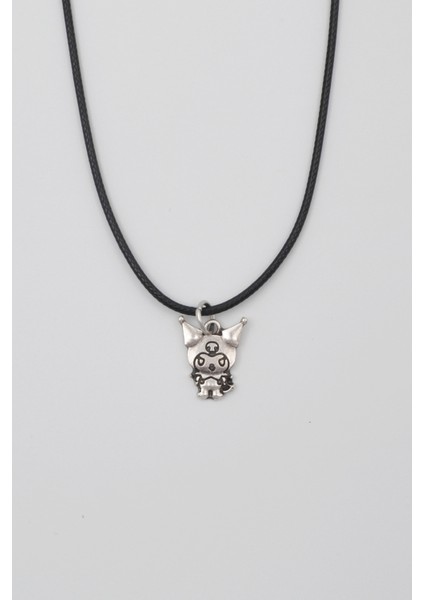Sanrio Kuromi Kolye - Pu Deri Ip Zincirli Unisex Gümüş Kaplama - 60 cm