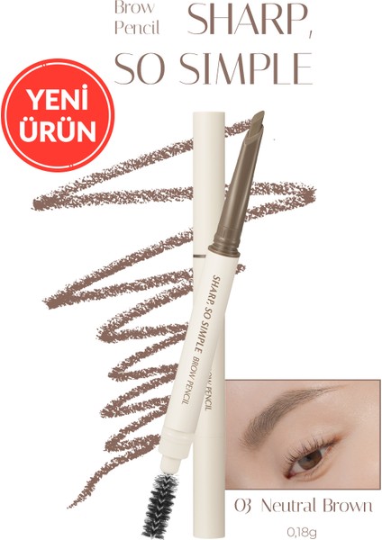 Ince ve Kalın Çizim Sunan, Fırçalı Kaş Kalemi Clıo Sharp So Simple Brow Pencil (03 Neutral Brown)