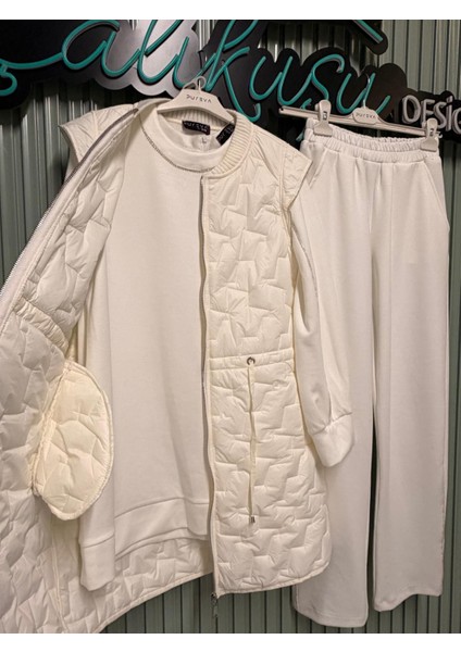 Modal Tunık Pantolon & Kapıtone Yelekli Üclü Takım modelleri