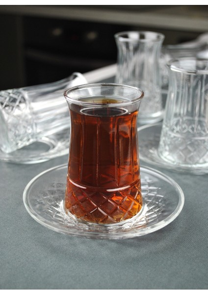 12 Parça 6 Kişilik Cam Çay Seti Çay Bardağı Takımı - Venedik