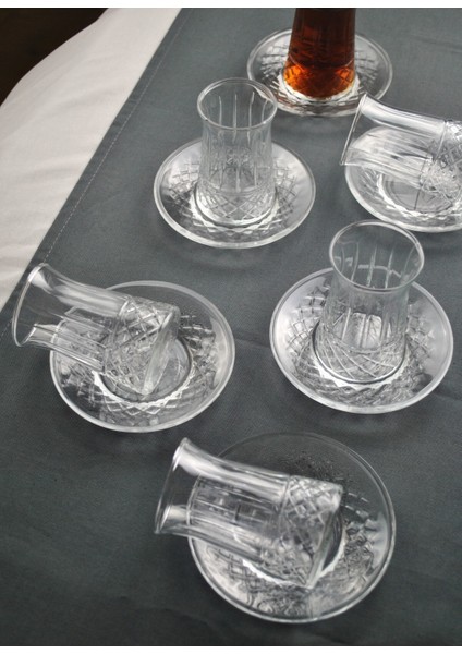 12 Parça 6 Kişilik Cam Çay Seti Çay Bardağı Takımı - Venedik modelleri