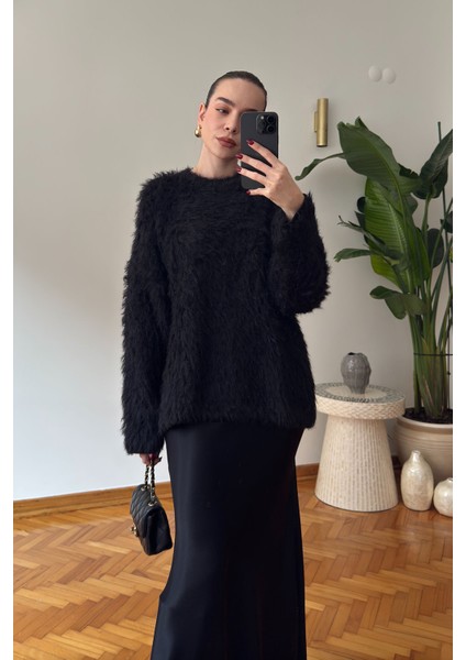 Premium Bisiklet Yaka Sakallı Kazak- Siyah