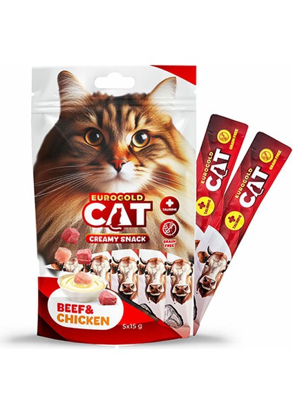 Techmrt Eurogold Cat Sıvı Kedi Ödülü Dana - Tavuk Etli 5X15GR