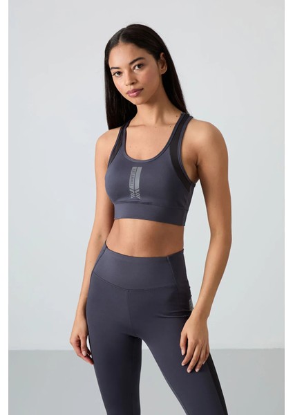 Antrasit Polyester Esnek Standart Fit Performans Kadın Tayt Takım 95332 modelleri