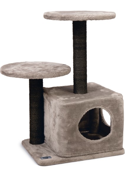 Techmrt Karlıe Katlı Kedi Evi ve Tırmala Tahtası Gri (45X35X70)