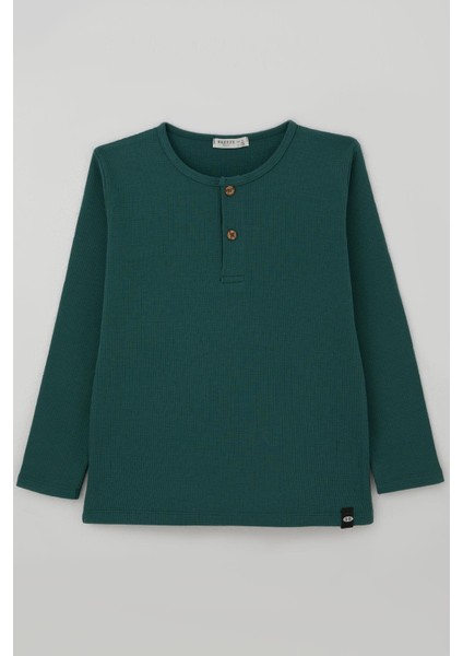 Erkek Çocuk Uzun Kollu Tişört Düğme Detaylı 4-8 Yaş, Petrol Yeşili