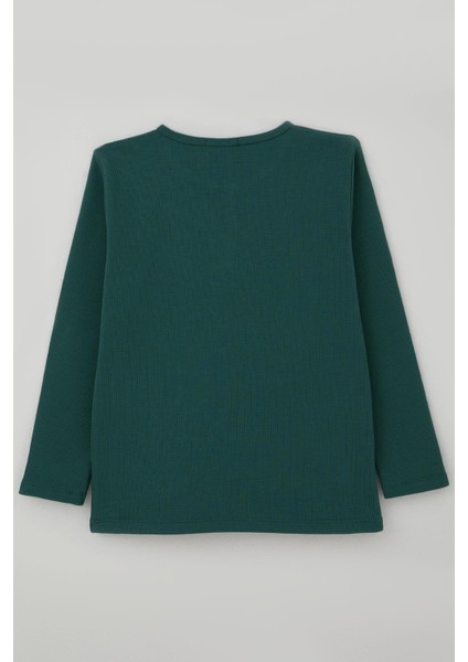 Erkek Çocuk Uzun Kollu Tişört Düğme Detaylı 4-8 Yaş, Petrol Yeşili fiyatları