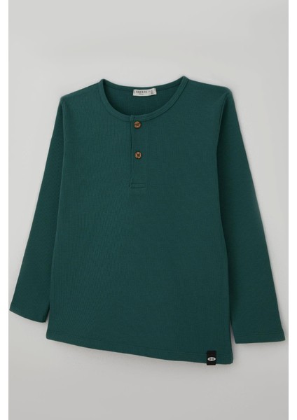 Erkek Çocuk Uzun Kollu Tişört Düğme Detaylı 4-8 Yaş, Petrol Yeşili modelleri