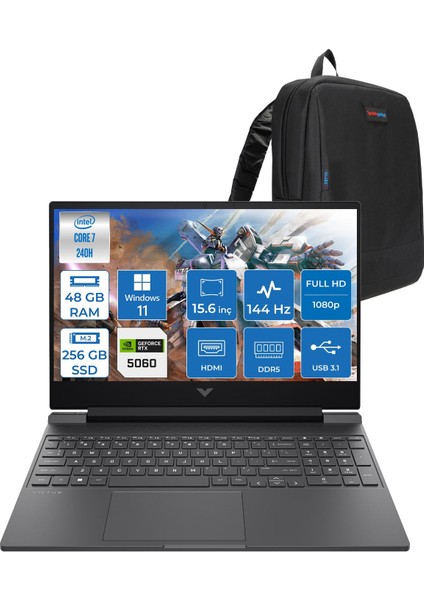 Victus Gaming Intel® Core™ 7 240H 48GB Ddr5 256GB SSD RTX5060/8GB 15.6"fhd (1920 x 1080), 144 Hz, Ips, 300 Nits WIN11PRO Gaming Bilgisayar WC03P7EAF16+ZETTAÇANTA