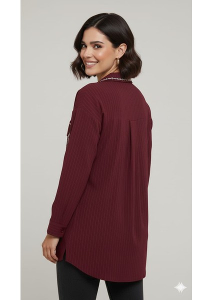 Bordo Renkli ve Taşlı Gömlek fiyatları