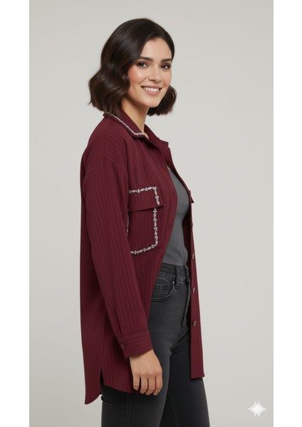 Bordo Renkli ve Taşlı Gömlek modelleri