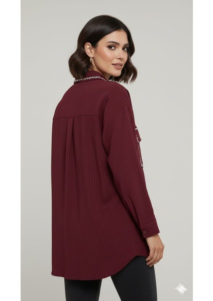 Bordo Renkli ve Taşlı Gömlek fırsatları