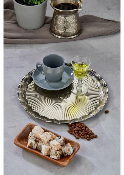 25 cm Gümüş Tepsi-Parlak Yüzeyli Şık Servis ve Sunum Tepsisi