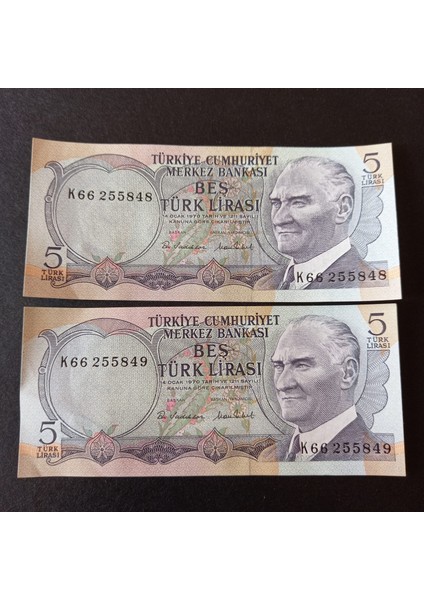 Escoine Koleksiyon 3996368F6C28B9C41A 6.emisyon 5türk-Lirası Seri Takipli Ca/çil Eski Kağıt Para