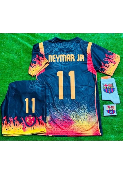Barcelona Özel Tasarım Ejderha Desenli Neymar Çocuk Forması 4 Lü Set