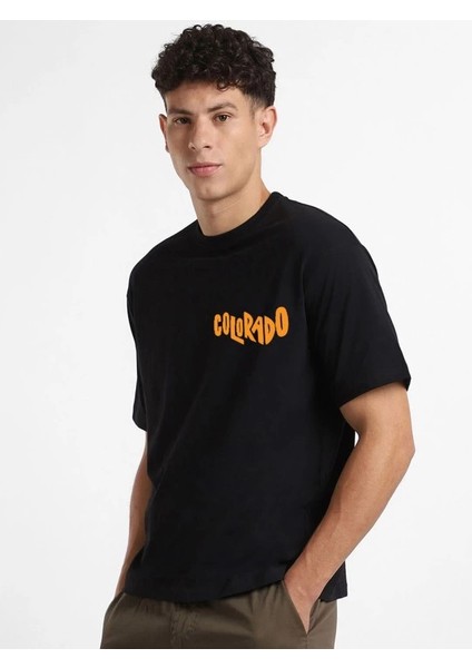 Erkek Baskılı Oversize T-Shirt - Siyah indirimleri
