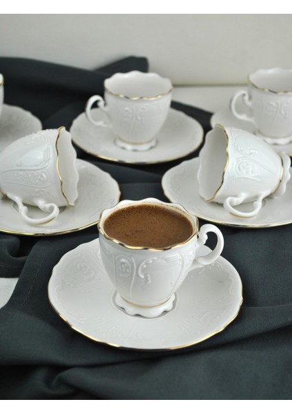 6 Kişilik Porselen Kahve Fincanı Seti Gold Yaldızlı Kahve Fincan Takımı- Amor 90ML