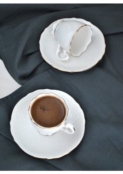 6 Kişilik Porselen Kahve Fincanı Seti Gold Yaldızlı Kahve Fincan Takımı- Amor 90ML fiyatları