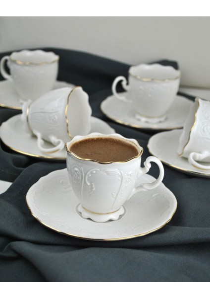 6 Kişilik Porselen Kahve Fincanı Seti Gold Yaldızlı Kahve Fincan Takımı- Amor 90ML modelleri